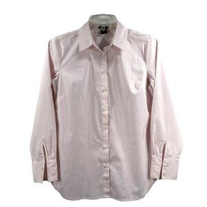 Ann Taylor Light Pink Button Up Shirt Long Sleeves Fitted Women Petite Size 0P